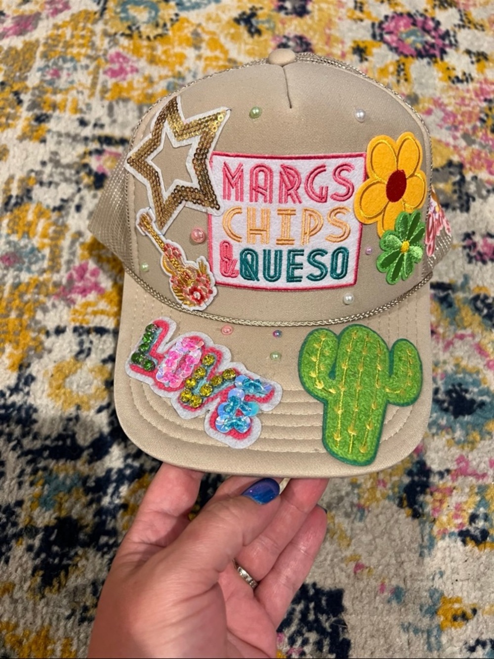 Custom 'Margs Chips & Queso' Embellished Trucker Hat